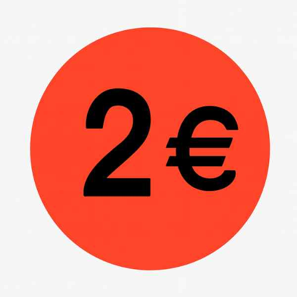 Rouleau d’Étiquettes Promotionnelles 2 €  – Stickers Fluorescents