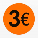 Rouleau d’Étiquettes Promotionnelles 3 €  – Stickers Fluorescents