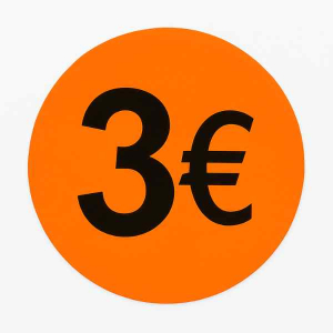 Rouleau d’Étiquettes Promotionnelles 3 €  – Stickers Fluorescents