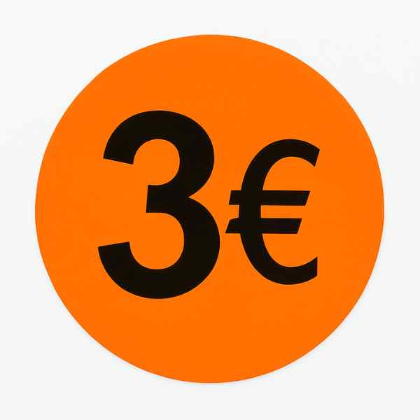 Rouleau d’Étiquettes Promotionnelles 3 €  – Stickers Fluorescents