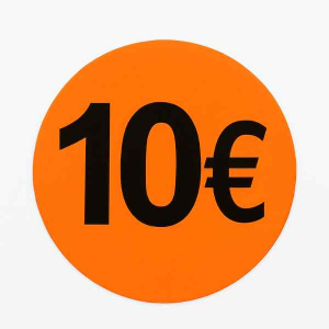 Rouleau d’Étiquettes Promotionnelles 10 €  – Stickers Fluorescents