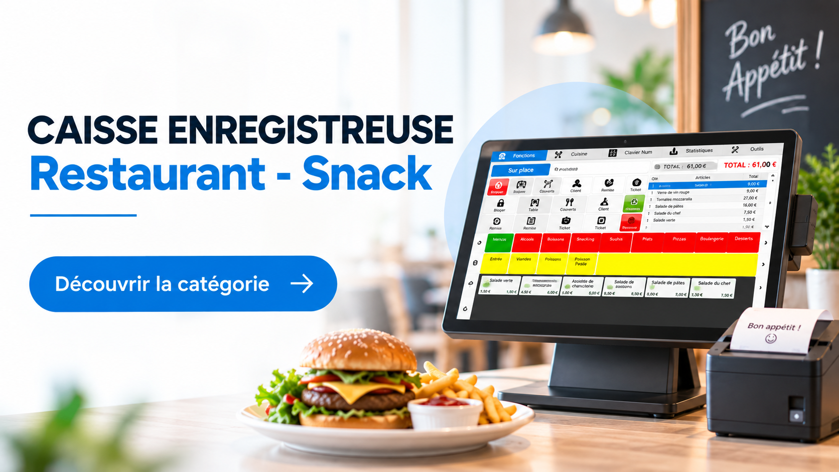 Pack complet caisse enregistreuse tactile, restaurant, snack, bar, pas cher