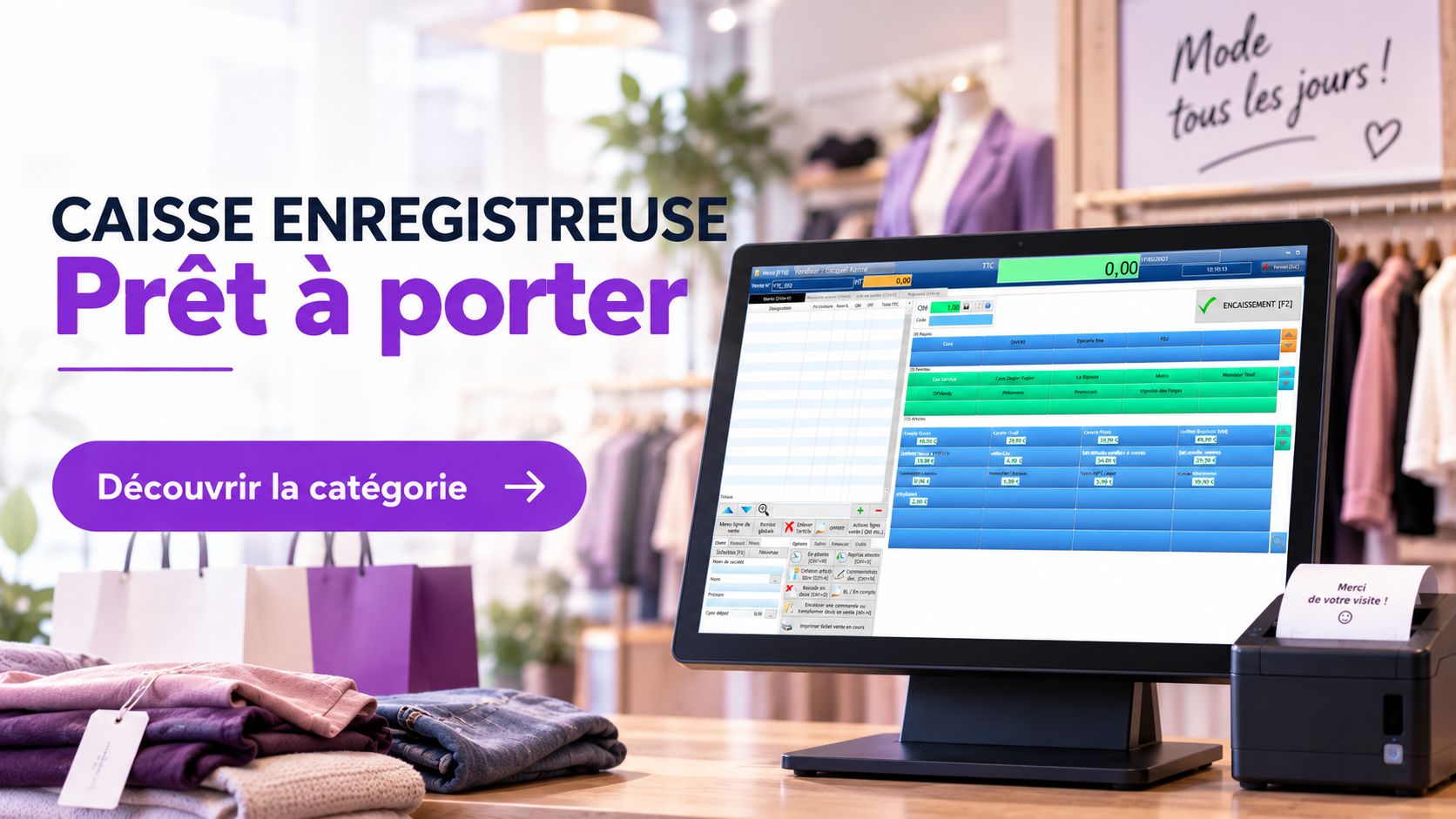 pack caisse-tactile point de vente prêt à porter, chausseurs